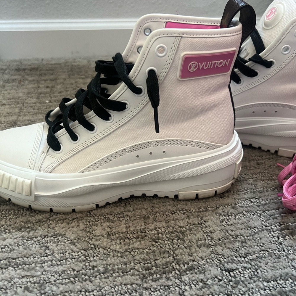Louis Vuitton Women's White and Pink High-Top Sneakers